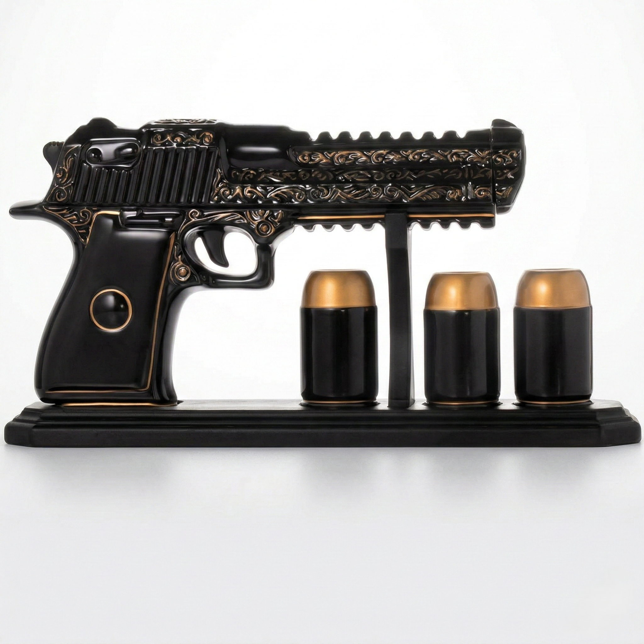 Ceramic Gun Shaped Decanter Set With 3 Matching Shot Glasses