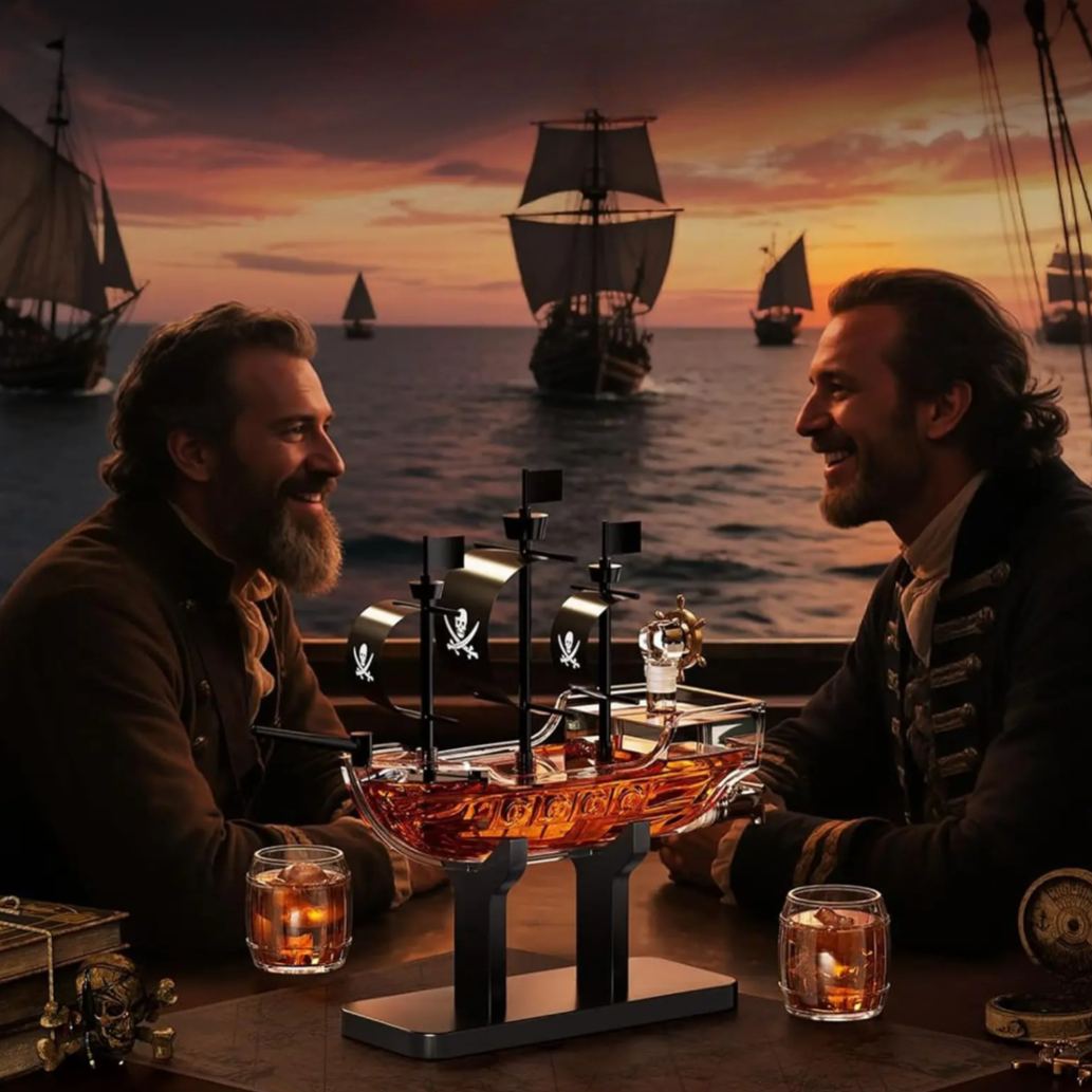 New Year Gifts for Men Dad, Pirate Ship Whiskey Decanter Set with 2 Glasses