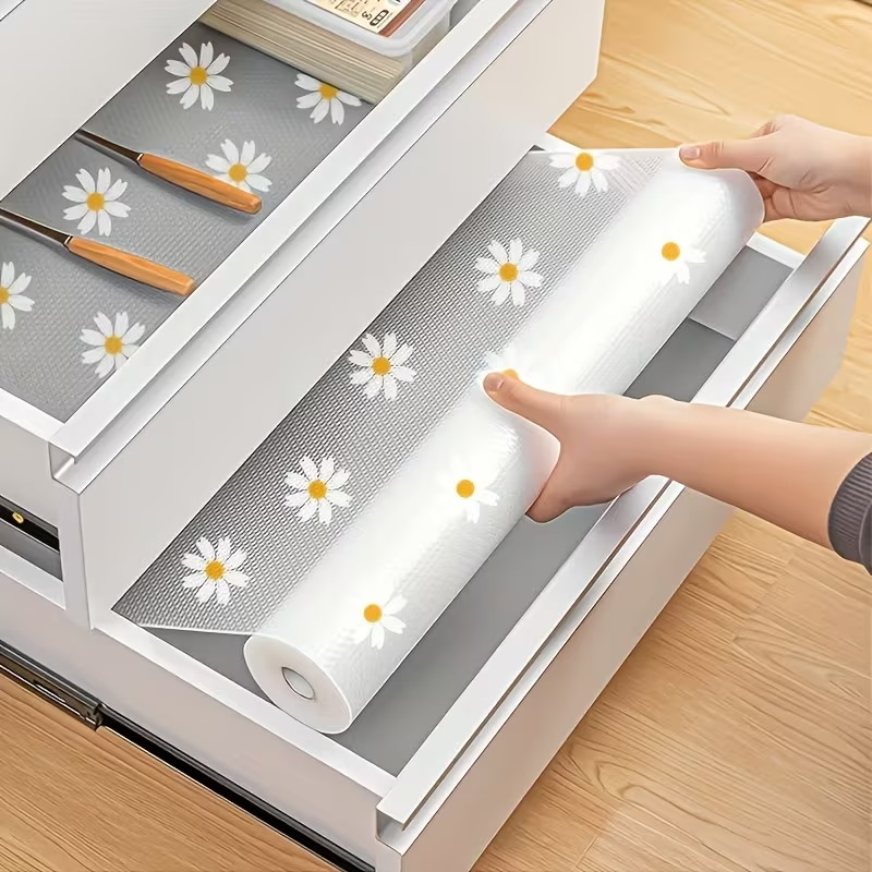 Daisy Pattern Cabinet Liner Roll Waterproof Non Slip Shelf Mat