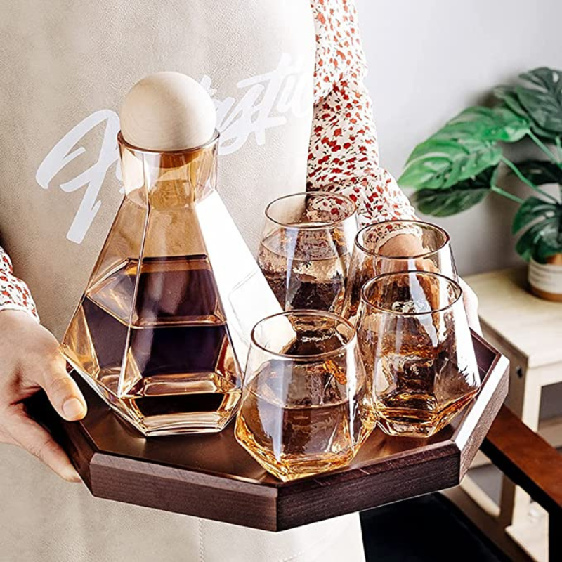 Golden Glass Drink Decanter-Wine and Whiskey Decanter