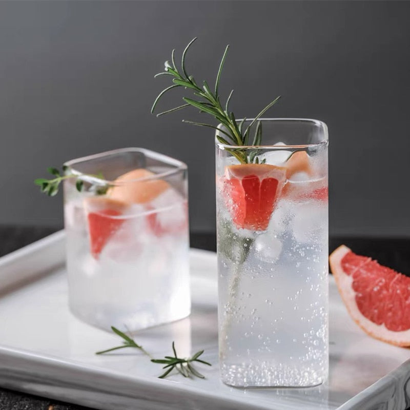 Square Plain Glass Cup-Wine and Whiskey Decanter