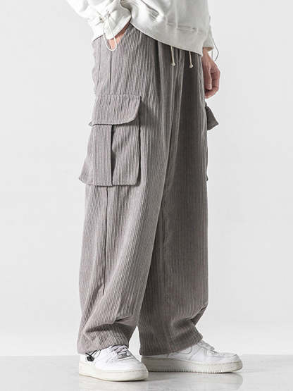Loose Corduroy Cargo Pants-Waves And Trunks