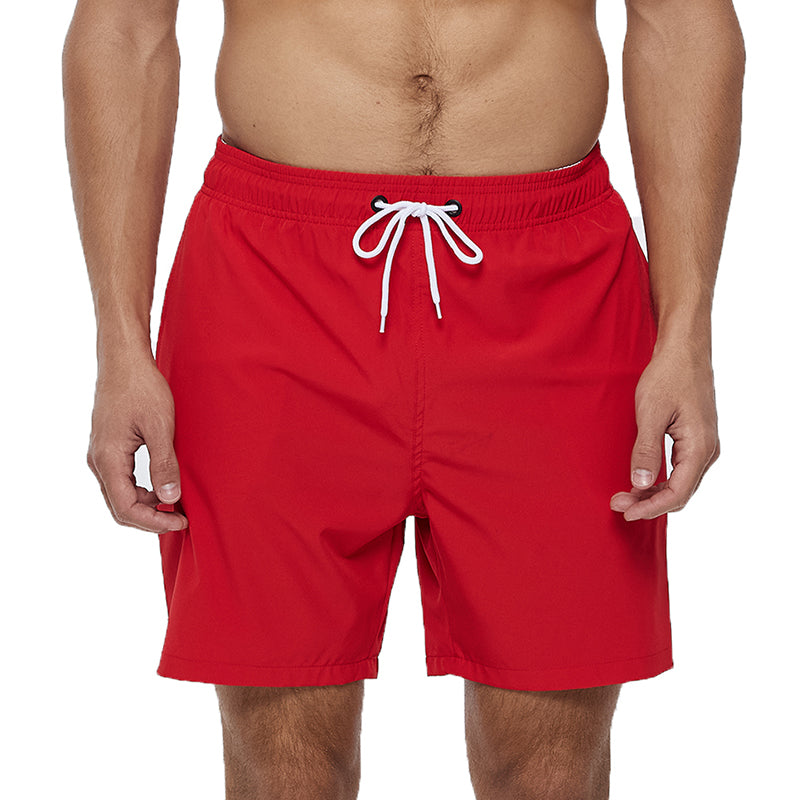 Red With White Draw Strings Swim Shorts-Waves And Trunks