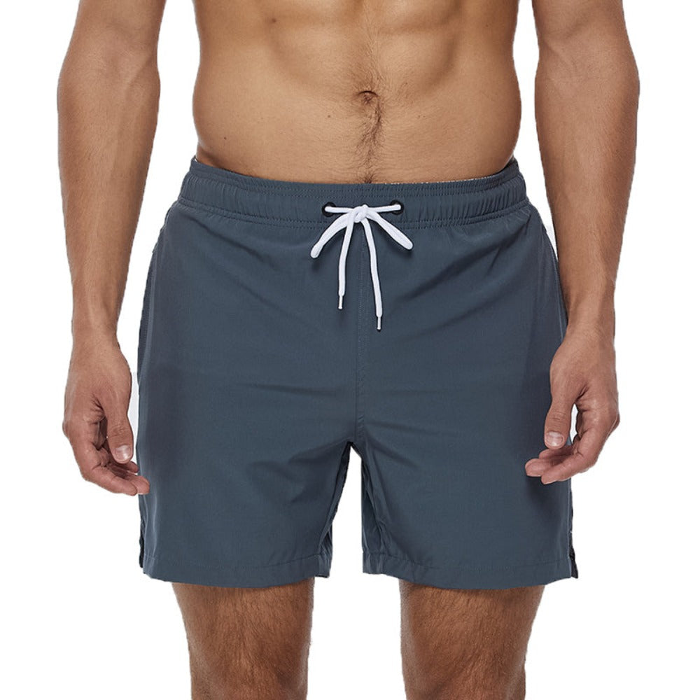 Grey With White Draw Strings Swim Shorts-Waves And Trunks