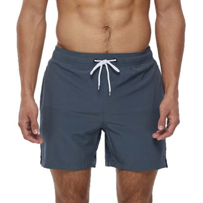 Grey With White Draw Strings Swim Shorts-Waves And Trunks