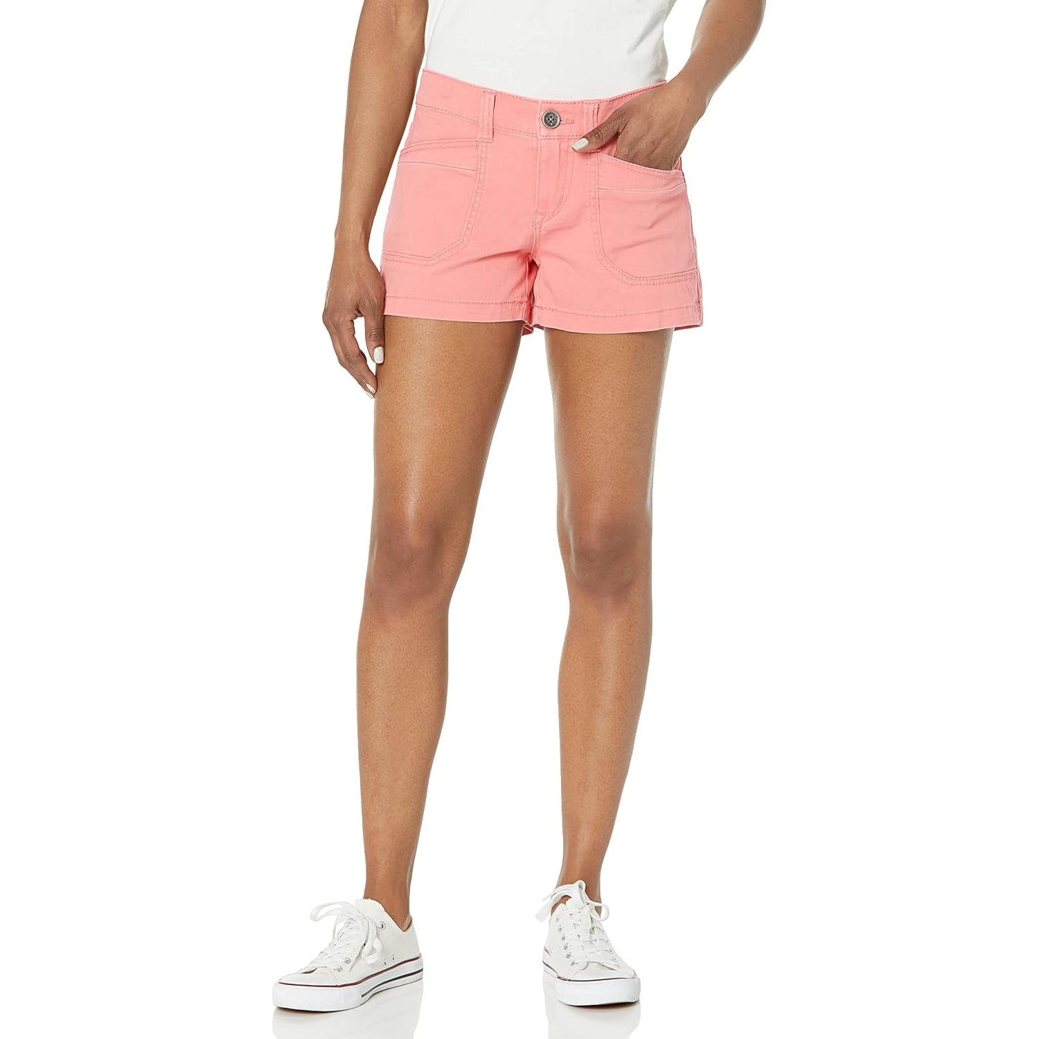 Casual Mid Rise Stretch Utility Shorts With Pockets For Women