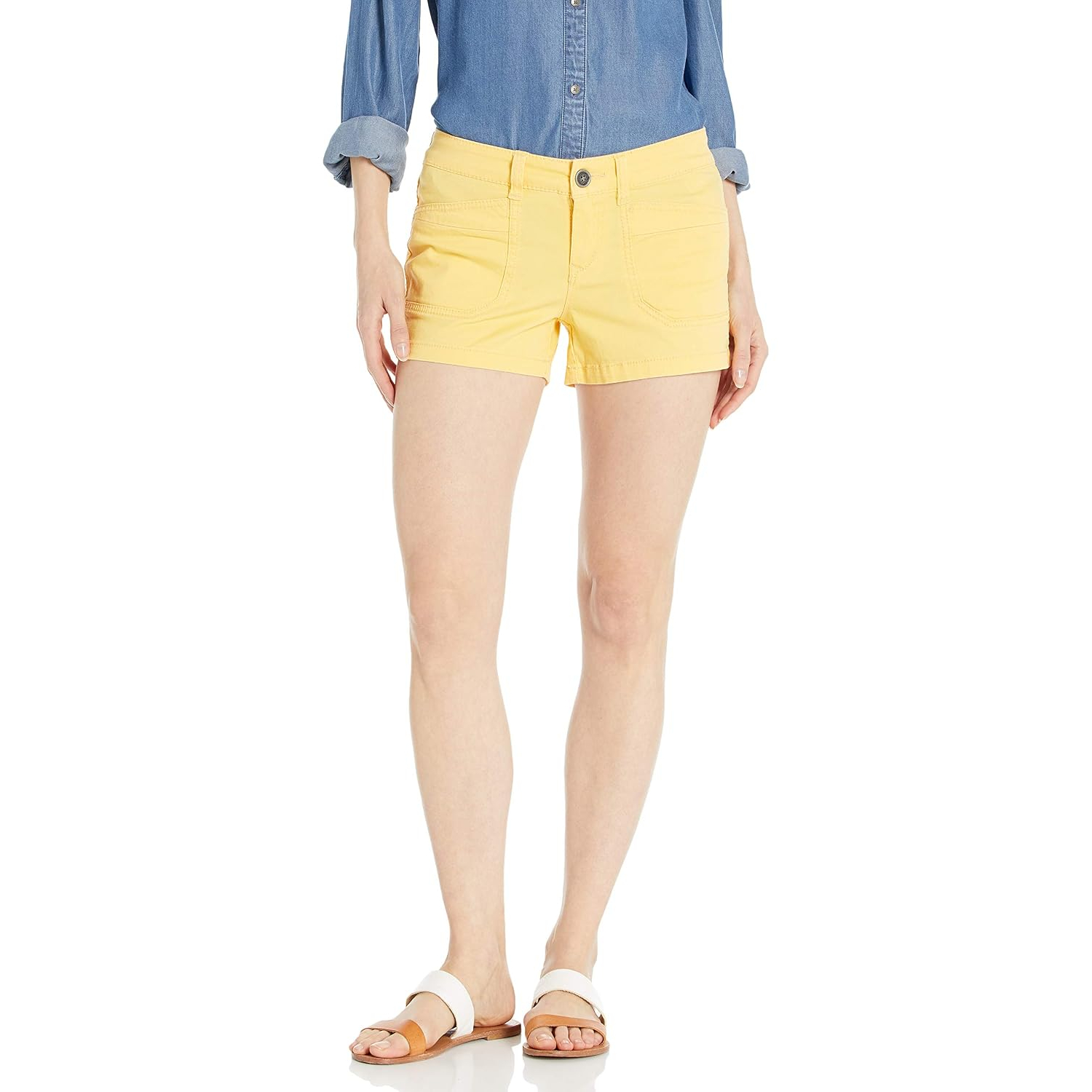 Casual Mid Rise Stretch Utility Shorts With Pockets For Women