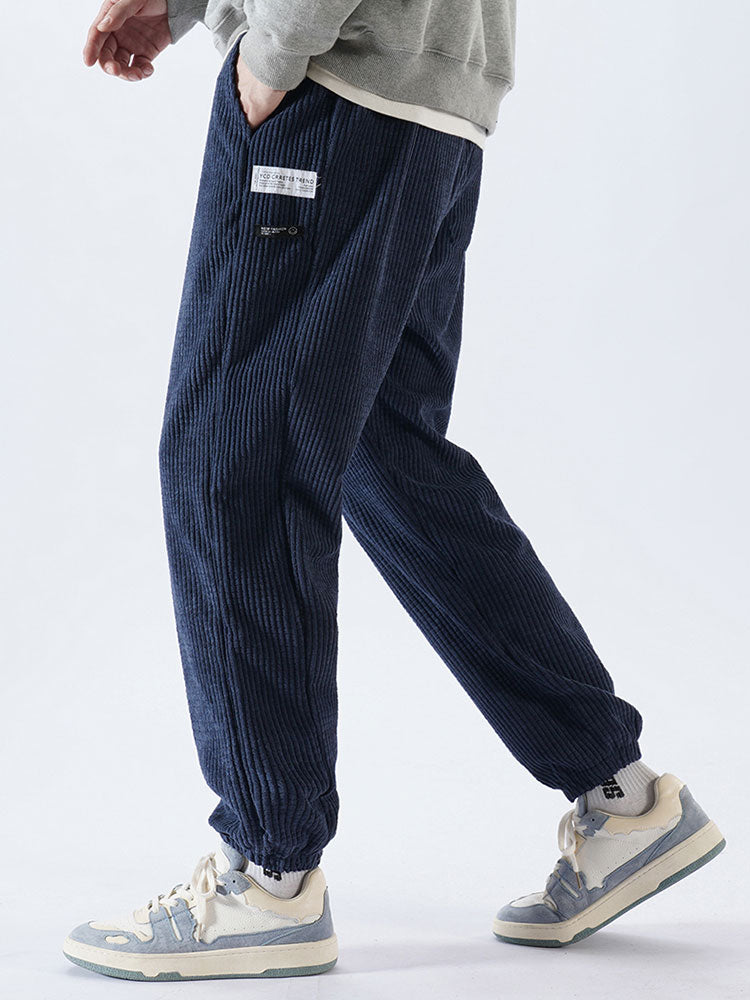 Casual Drawstring Corduroy Pants-Waves And Trunks