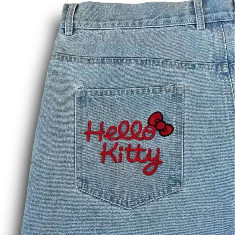 Embroidered Denim Shorts With Back Pocket Detail-Waves And Trunks