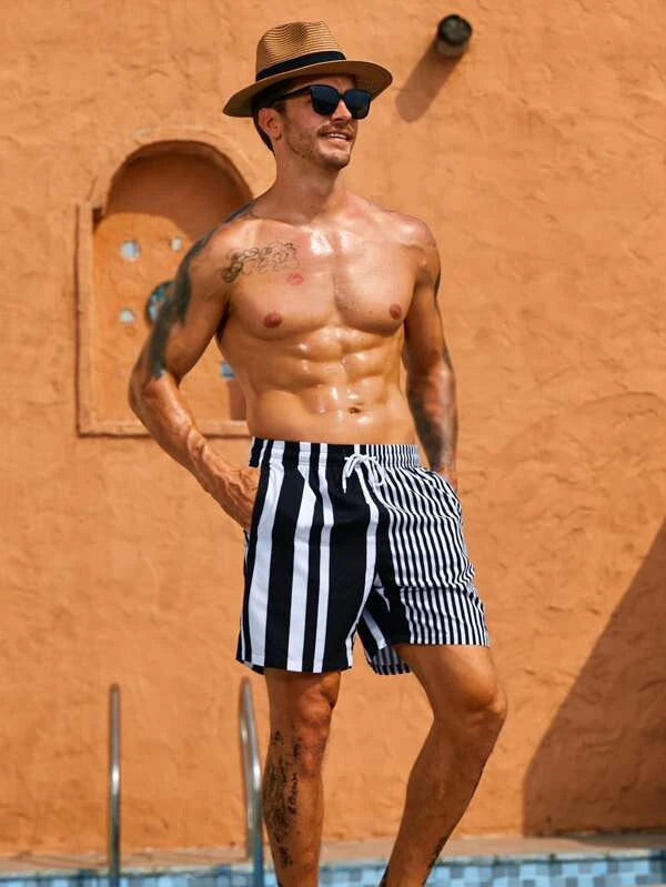 Vertical Striped Print Beach Shorts-Waves And Trunks