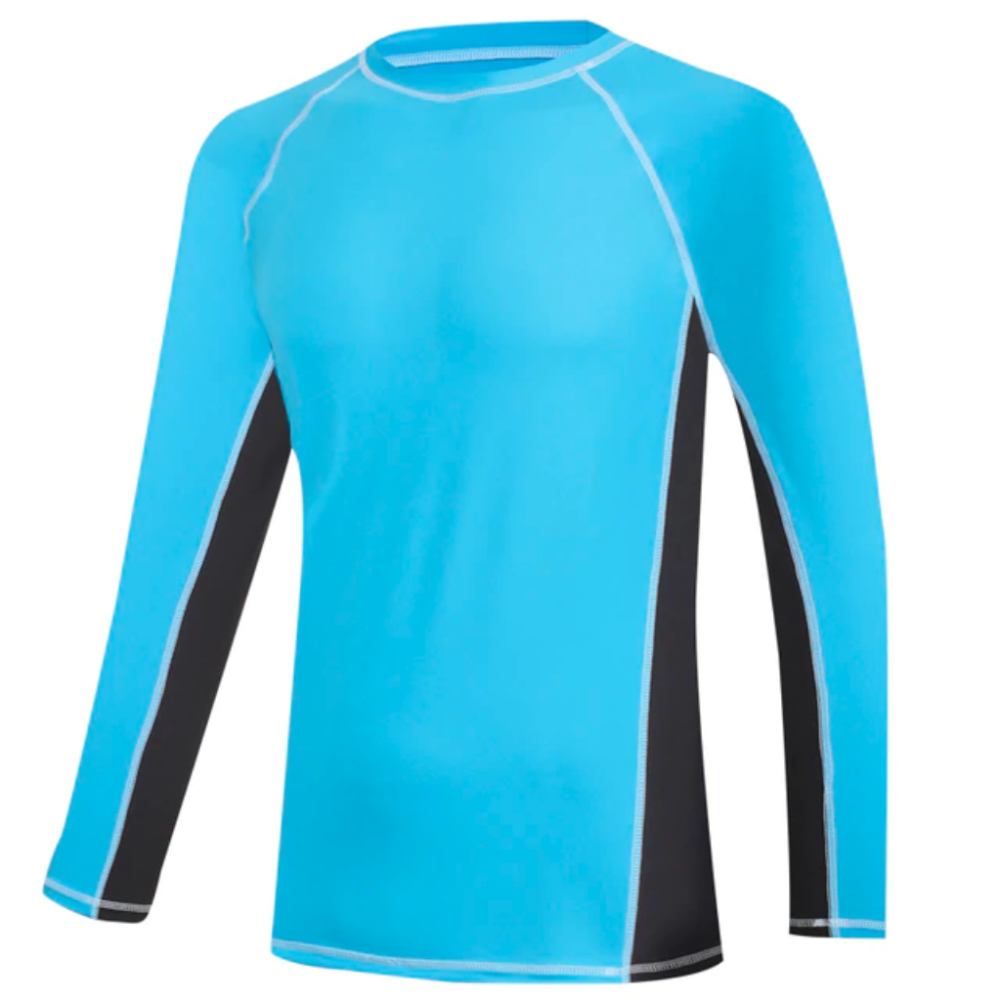 Light Blue And Black Long Sleeve Surfing T-Shirt-Waves And Trunks
