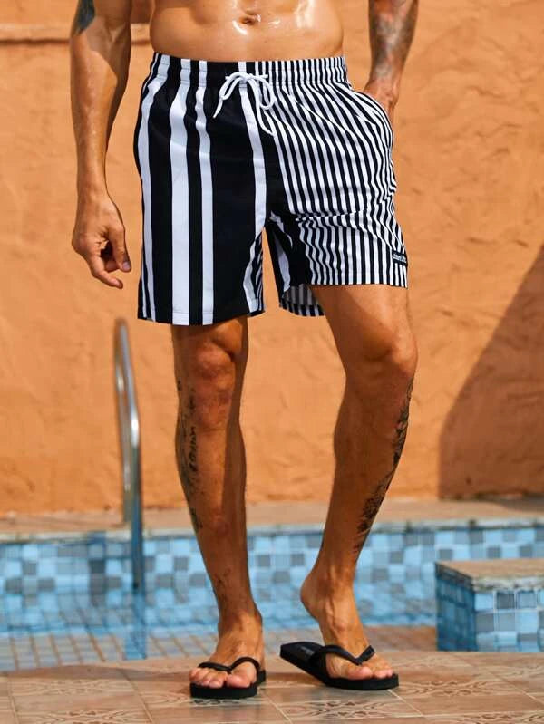 Vertical Striped Print Beach Shorts-Waves And Trunks