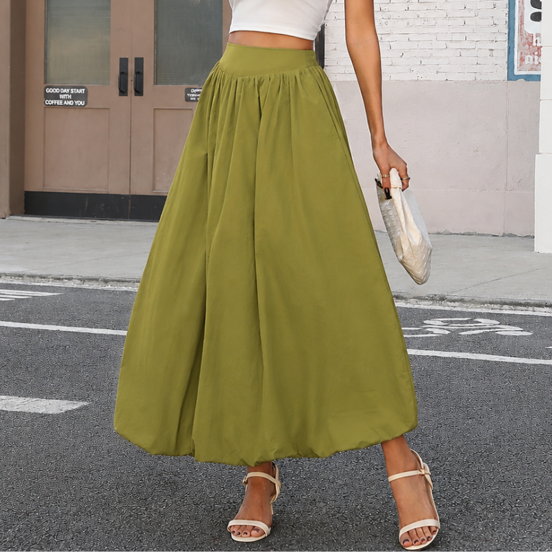 Flowy Bubble Style Maxi Skirt With Elastic For Women