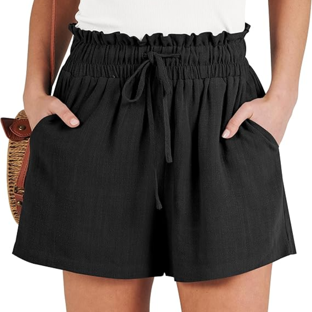 High Waist Wide  Drawstring Linen Shorts For Women