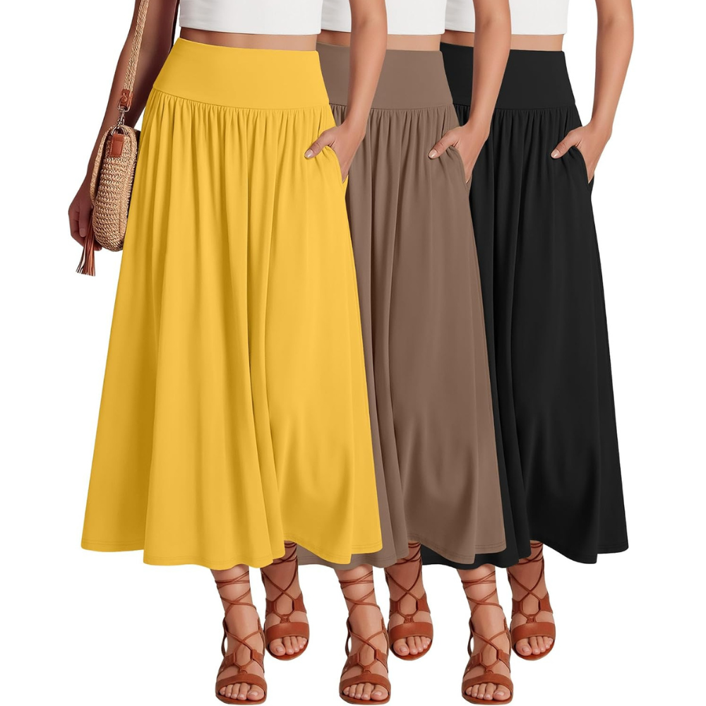 Pack Of 3 Casual Pleated Summer Length A Line Skirts For Women