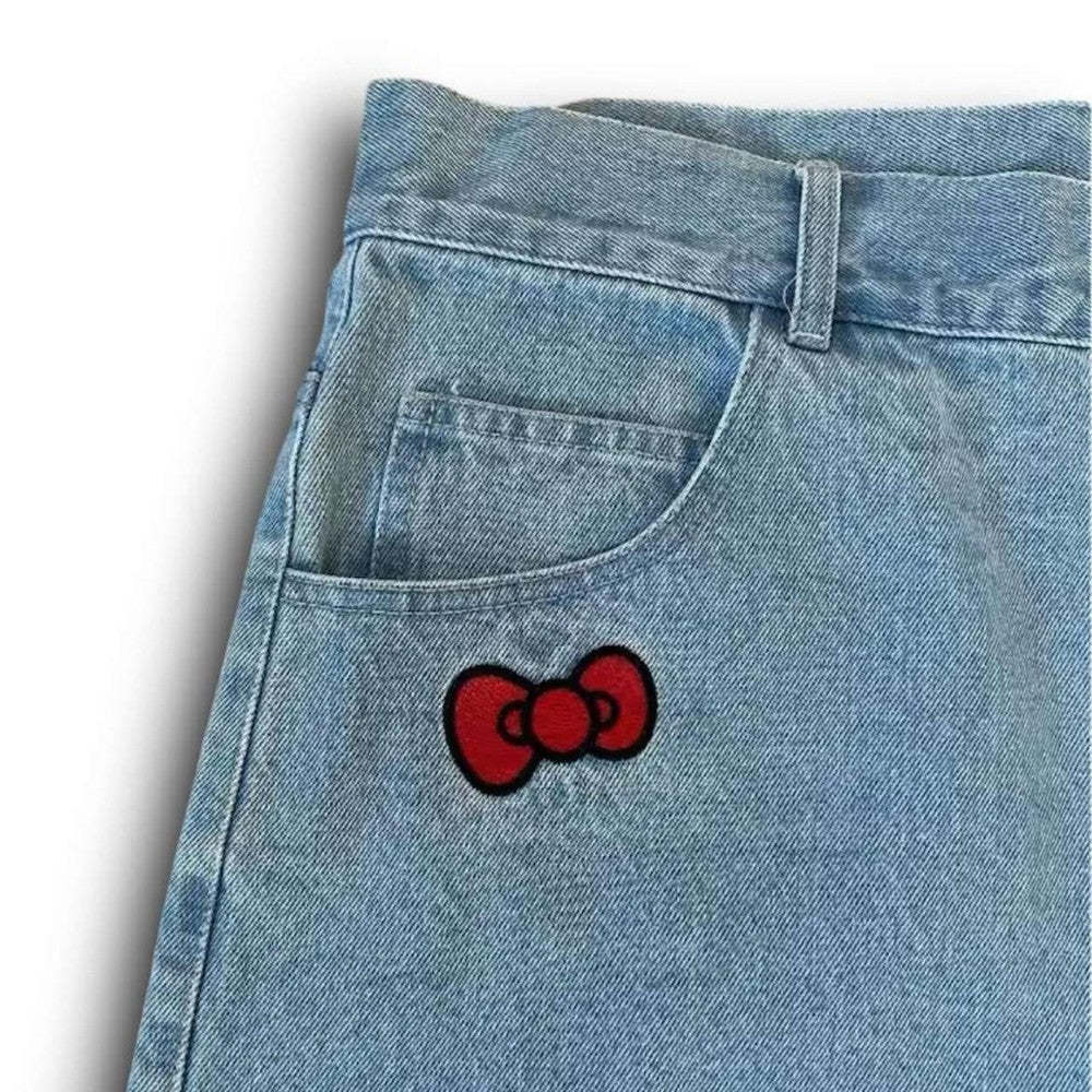 Embroidered Denim Shorts With Back Pocket Detail-Waves And Trunks