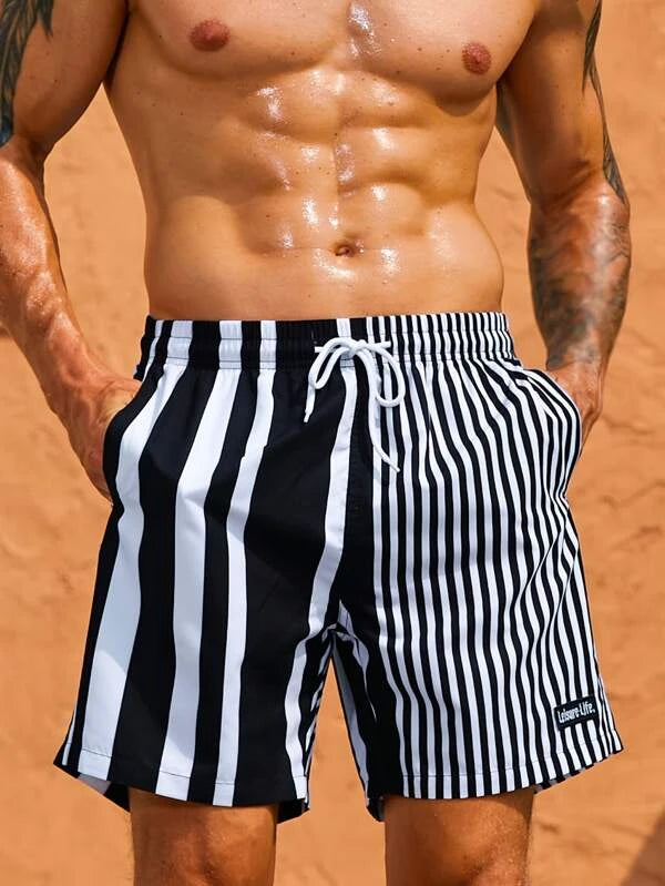 Vertical Striped Print Beach Shorts-Waves And Trunks