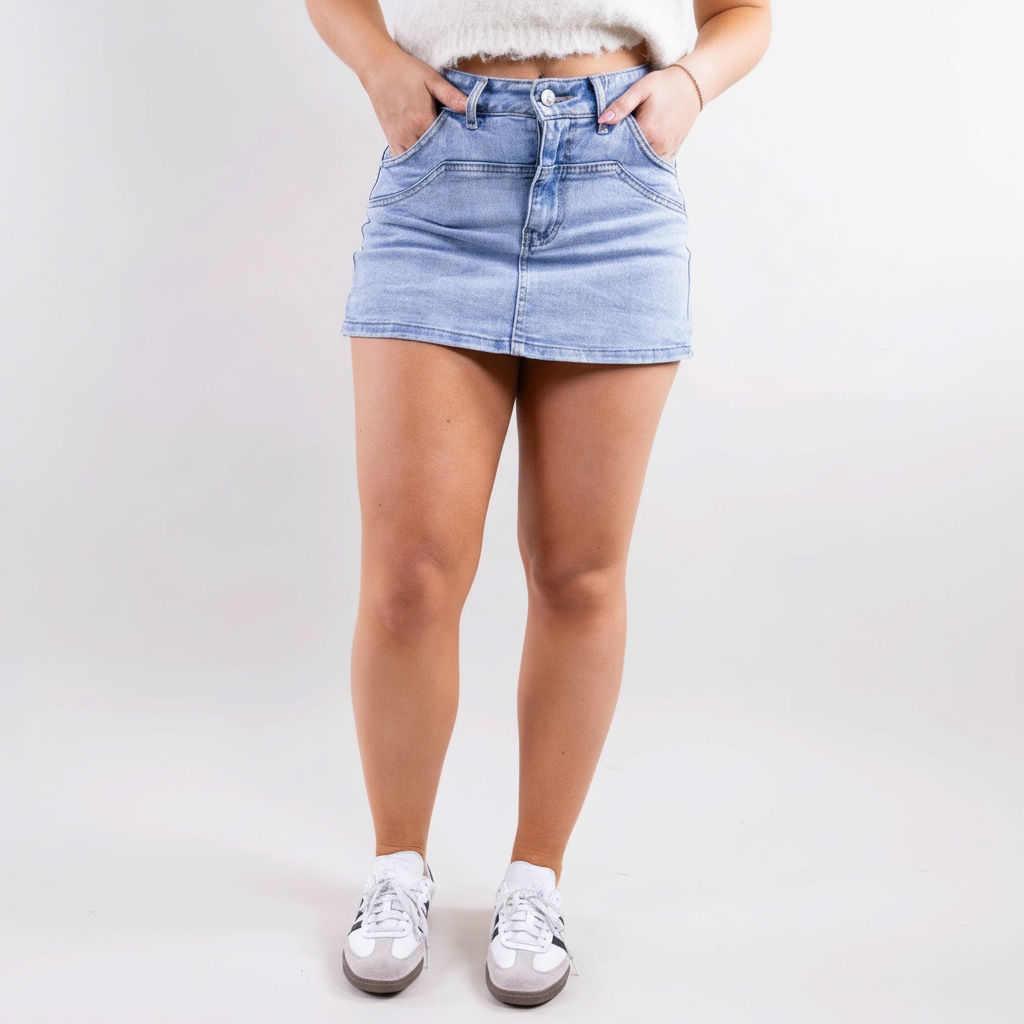Casual High Rise Denim Mini Skort For Women