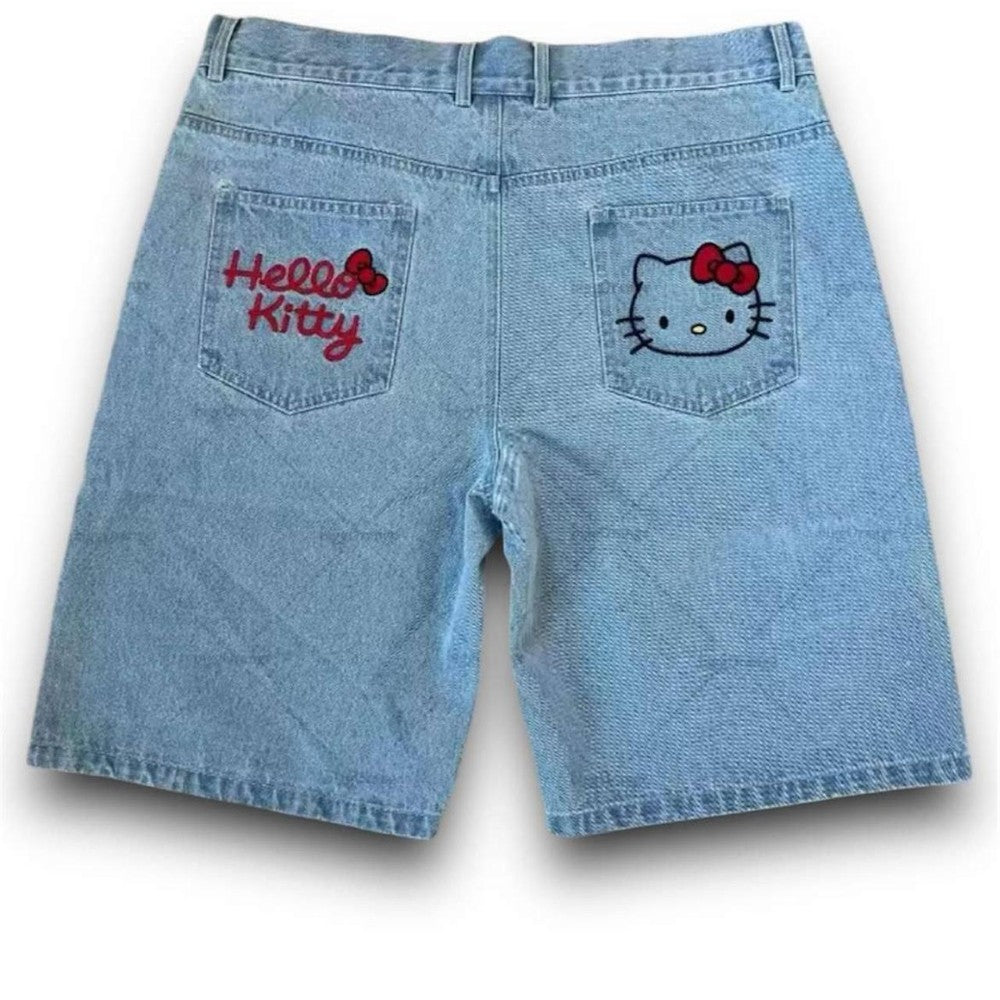 Embroidered Denim Shorts With Back Pocket Detail-Waves And Trunks