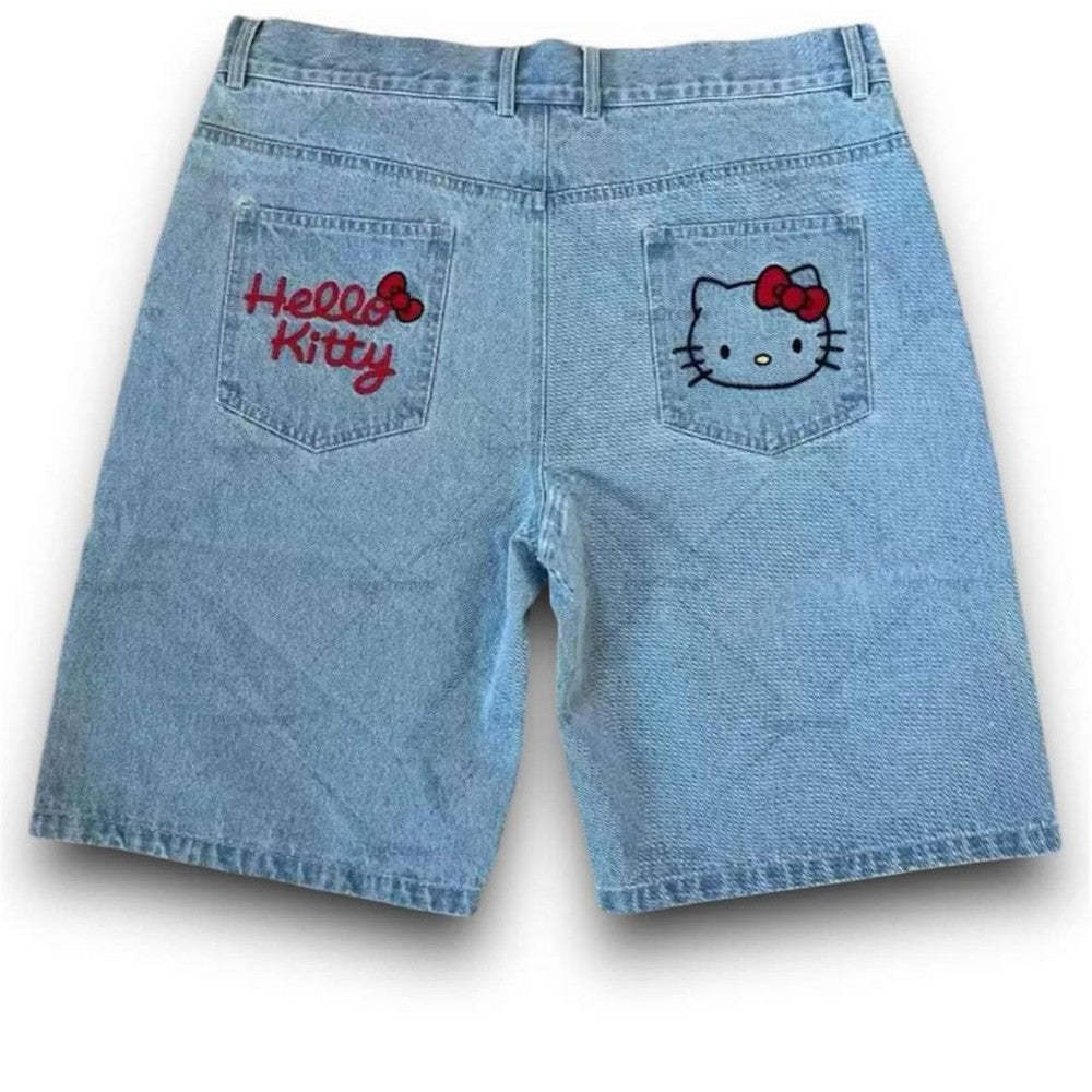 Embroidered Denim Shorts With Back Pocket Detail-Waves And Trunks