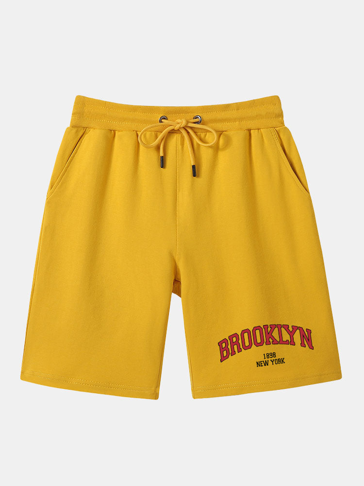 Brooklyn Letter Print Mid Length Shorts-Waves And Trunks
