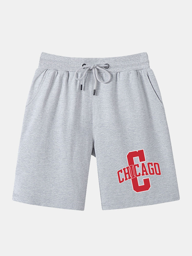 Chicago Printed With Drawstring Mid Length Shorts-Waves And Trunks