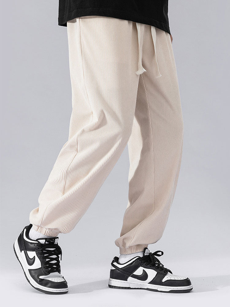 Solid Corduroy Joggers With Drawstring-Waves And Trunks