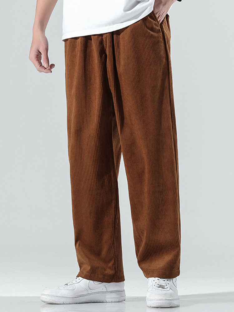 Elastic Waistband Corduroy Pants-Waves And Trunks