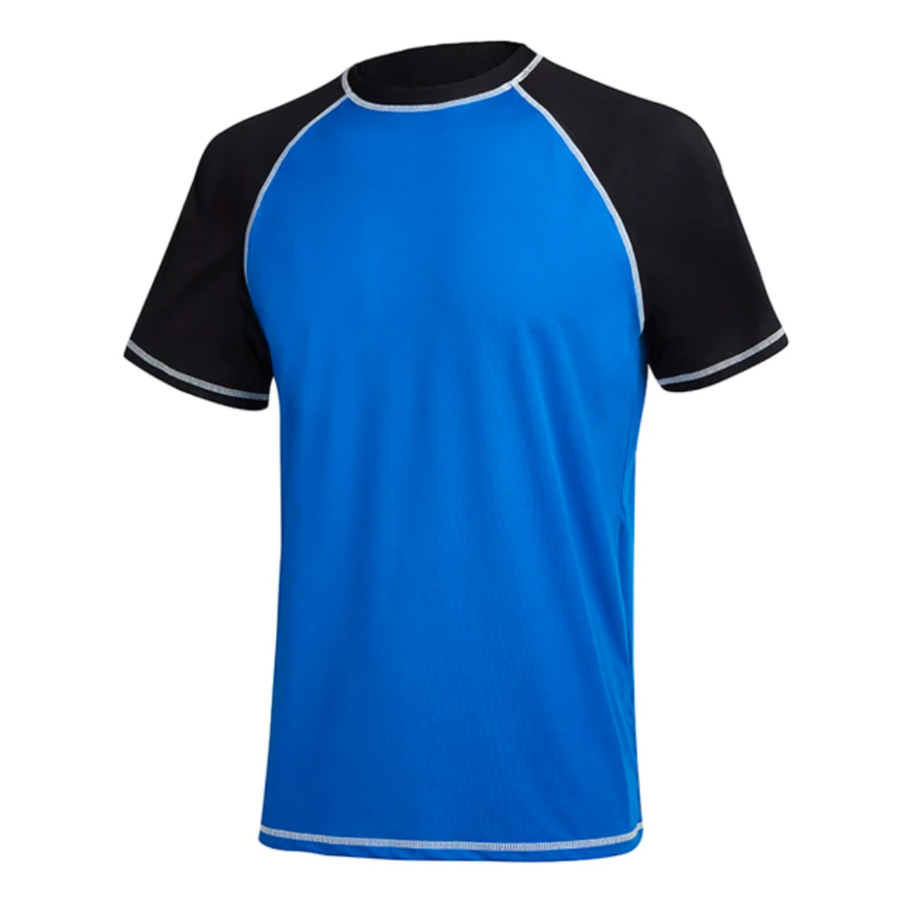 Blue With Black Short Sleeve Surfing T-Shirt-Waves And Trunks