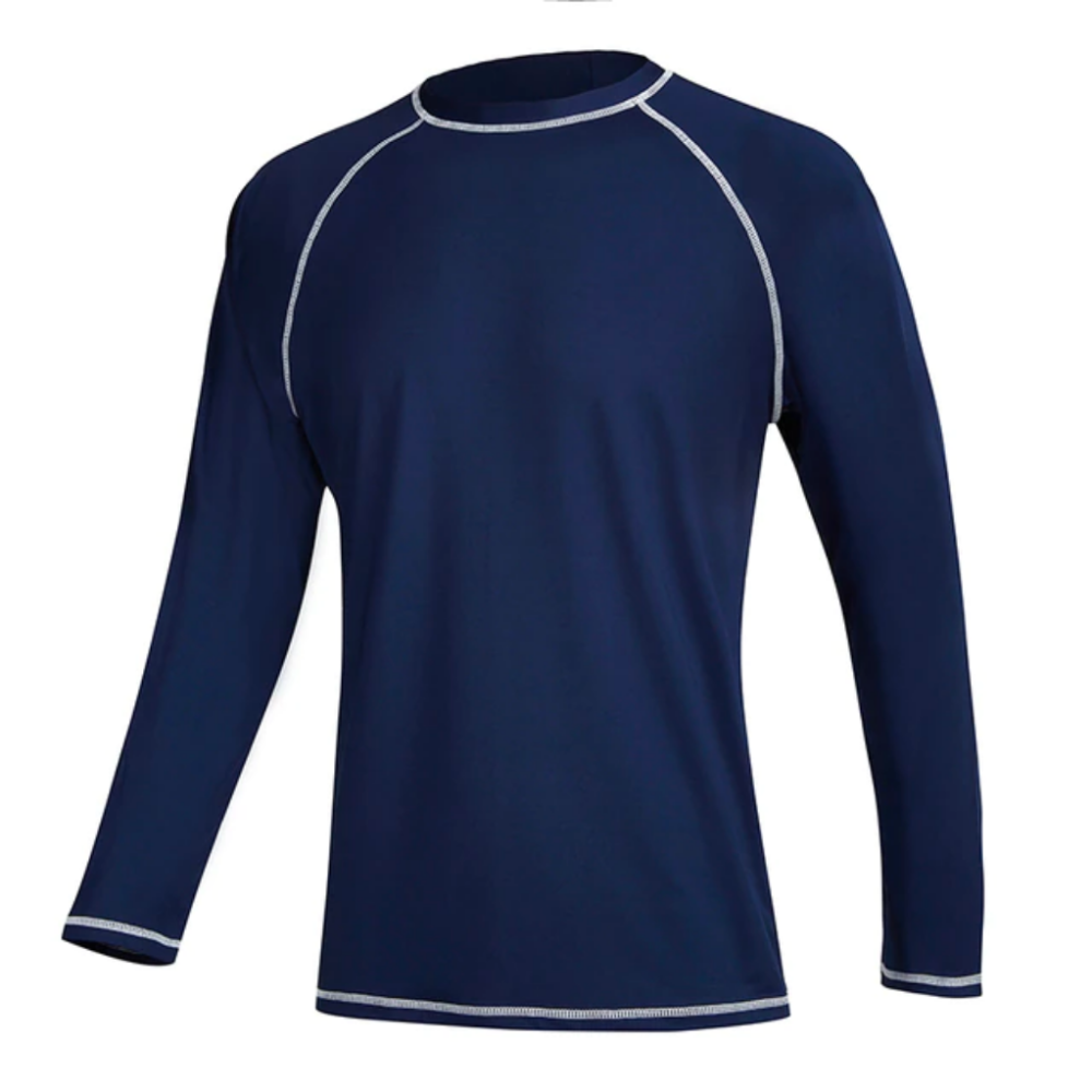 Navy Blue Long Sleeve Surfing T-Shirt-Waves And Trunks