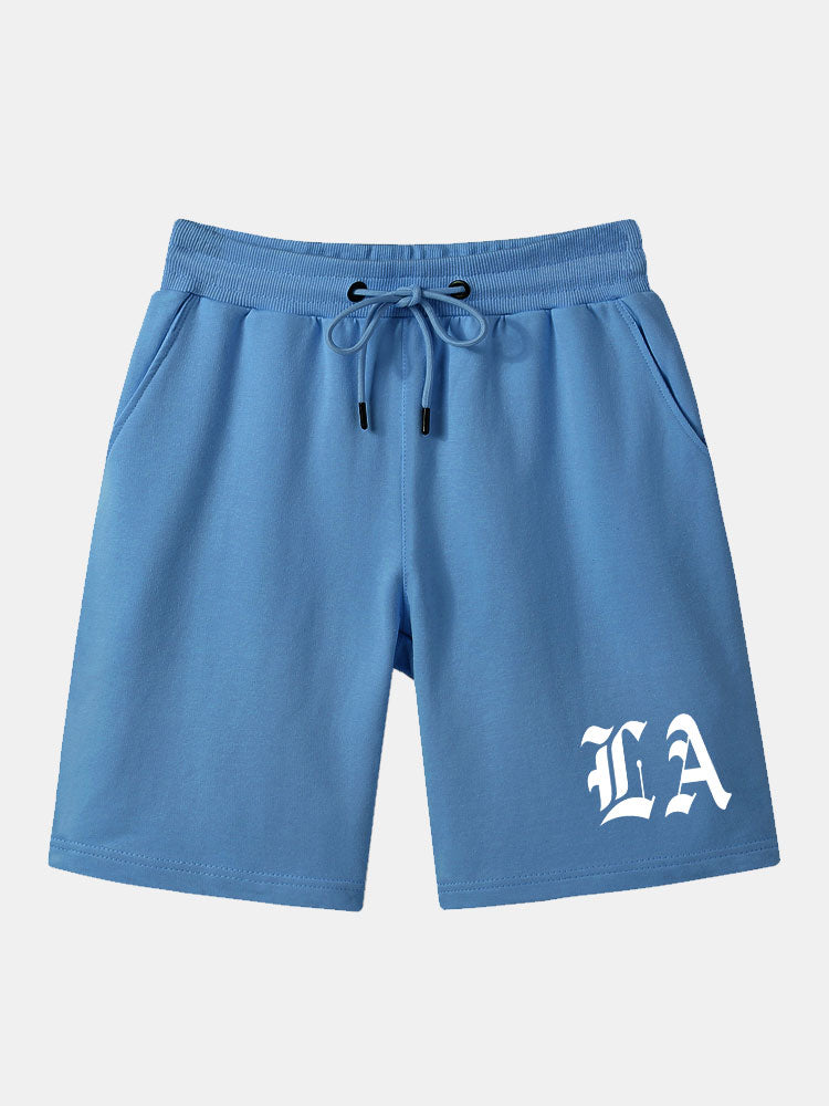 Drawstring LA Print Mid Length Shorts-Waves And Trunks