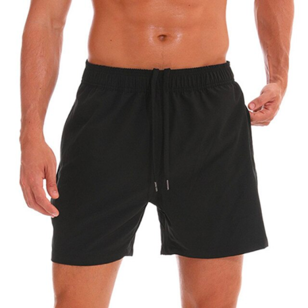 Black With Black Draw Strings Swim Shorts-Waves And Trunks