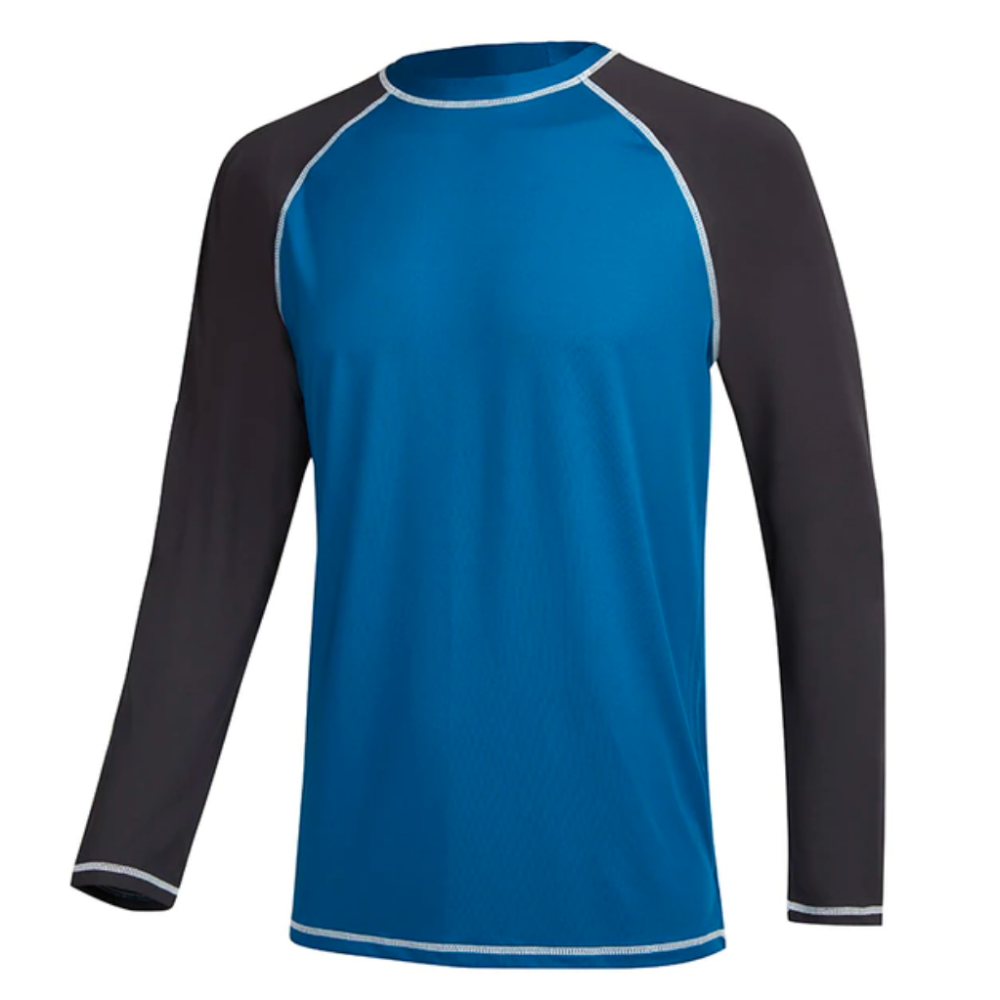 Blue With Black Long Sleeve Surfing T-Shirt-Waves And Trunks