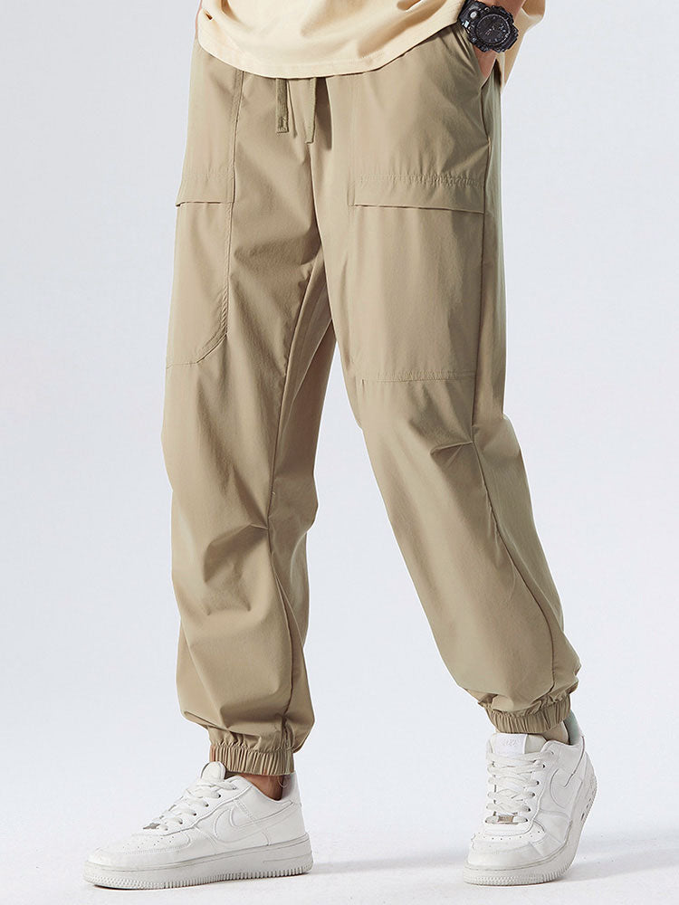 Elastic Waistband Cargo Pants-Waves And Trunks