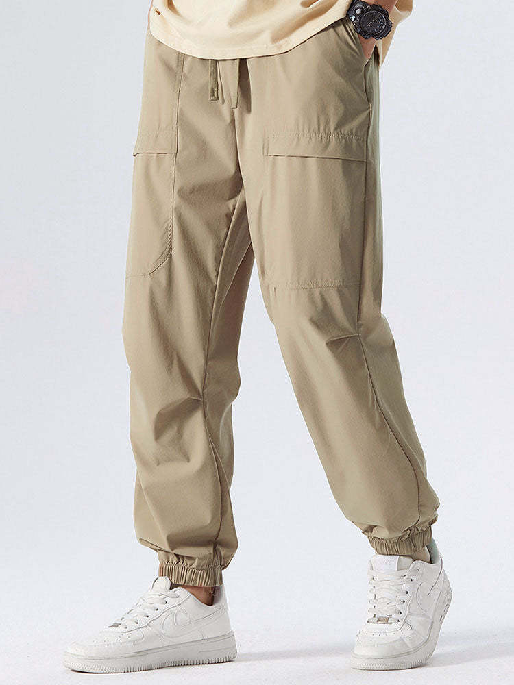 Elastic Waistband Cargo Pants-Waves And Trunks