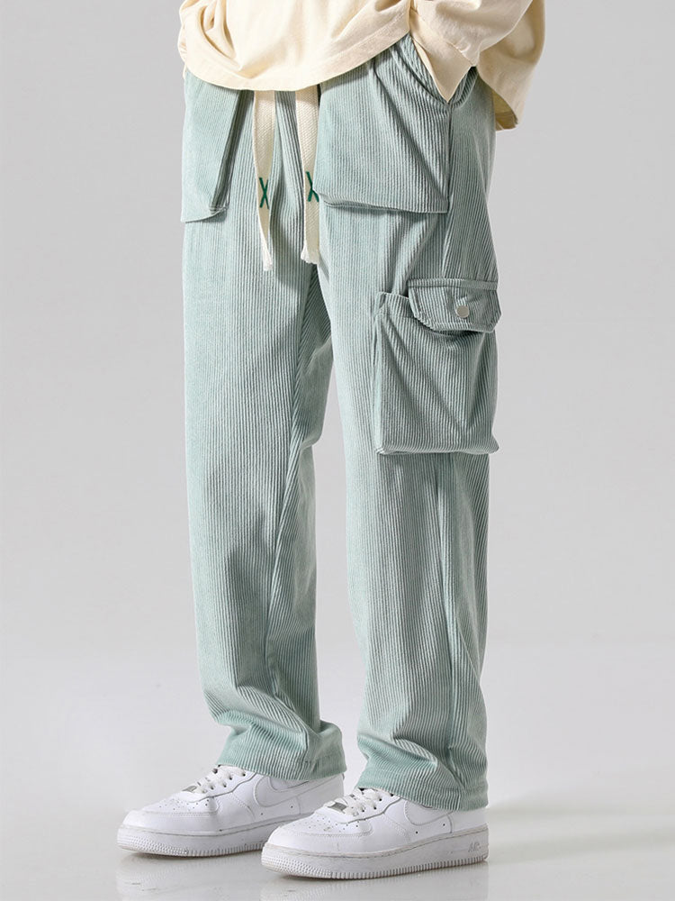Straight Leg Corduroy Cargo Pants-Waves And Trunks