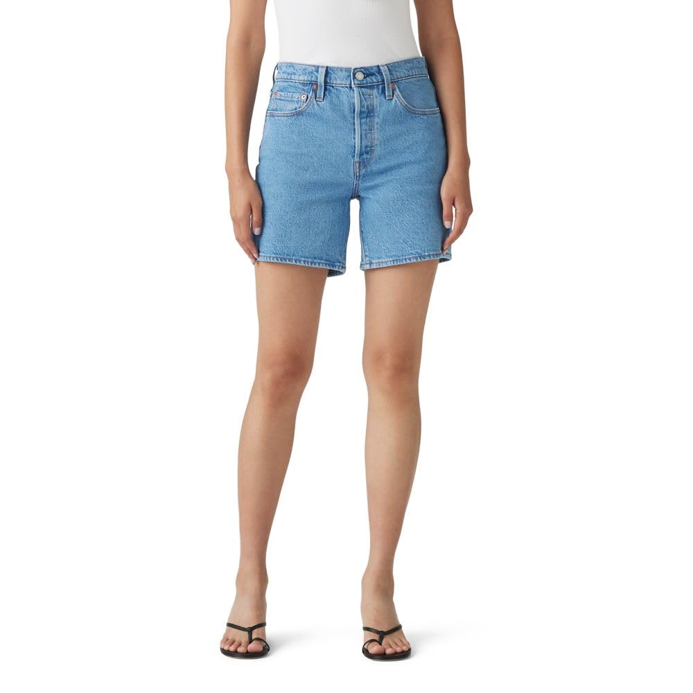 Distressed High Rise Denim Shorts With Pockets