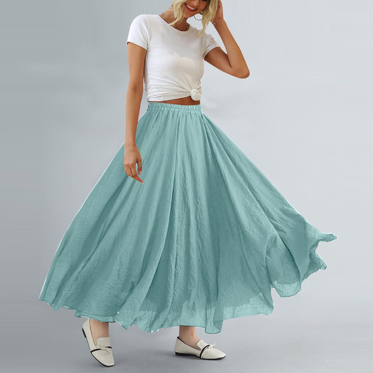 Bohemian Cotton Linen Elastic Maxi Skirt