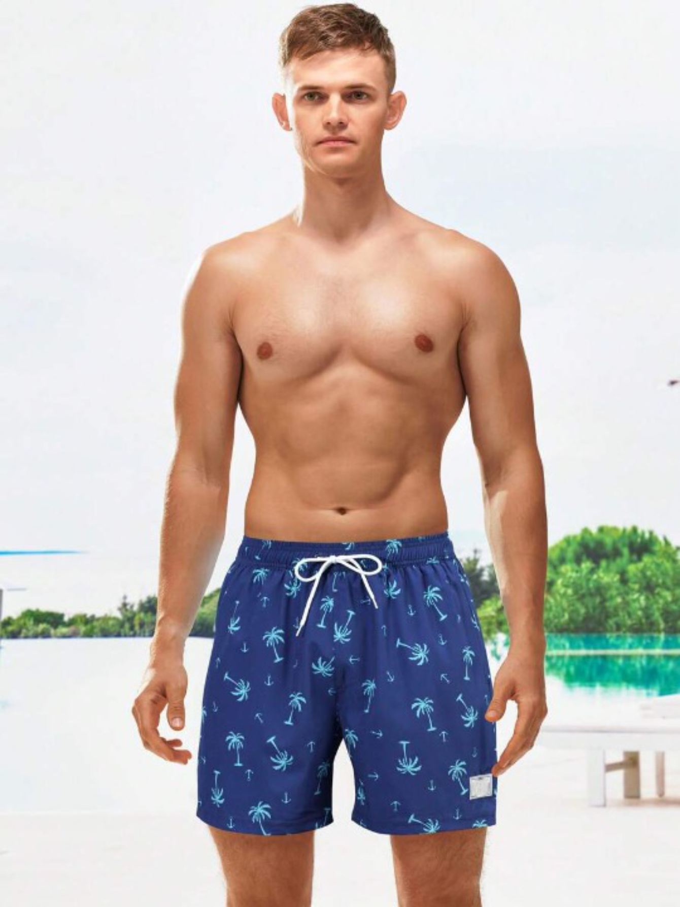 Coconut Tree Print Drawstring Waist 2 In 1 Shorts-Waves And Trunks