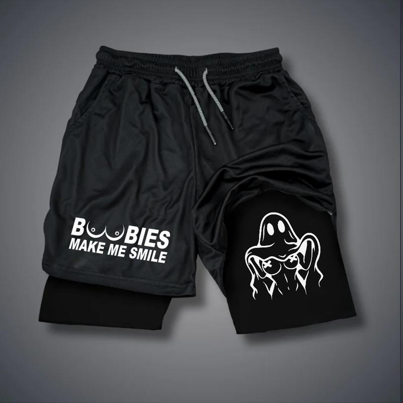 Graphic Double Layer Casual Streetwear Shorts For Vacation For Men