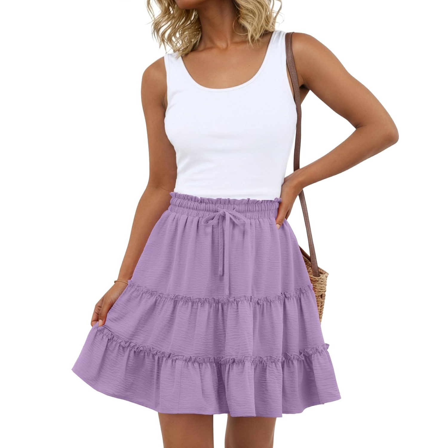 Casual Floral Ruffle Tiered Skirt With Pockets For Women