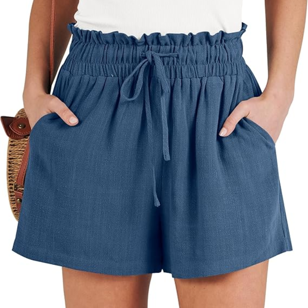 High Waist Wide  Drawstring Linen Shorts For Women