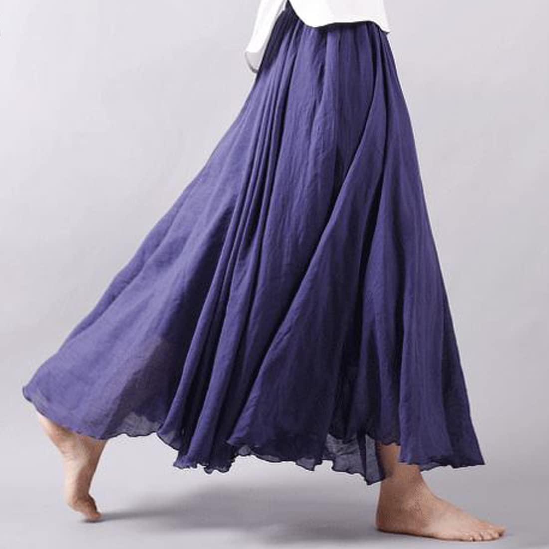 Bohemian Cotton Linen Elastic Maxi Skirt