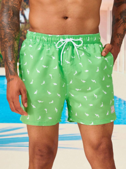 Animal Patched Print Drawstring Swim Trunks-Waves And Trunks