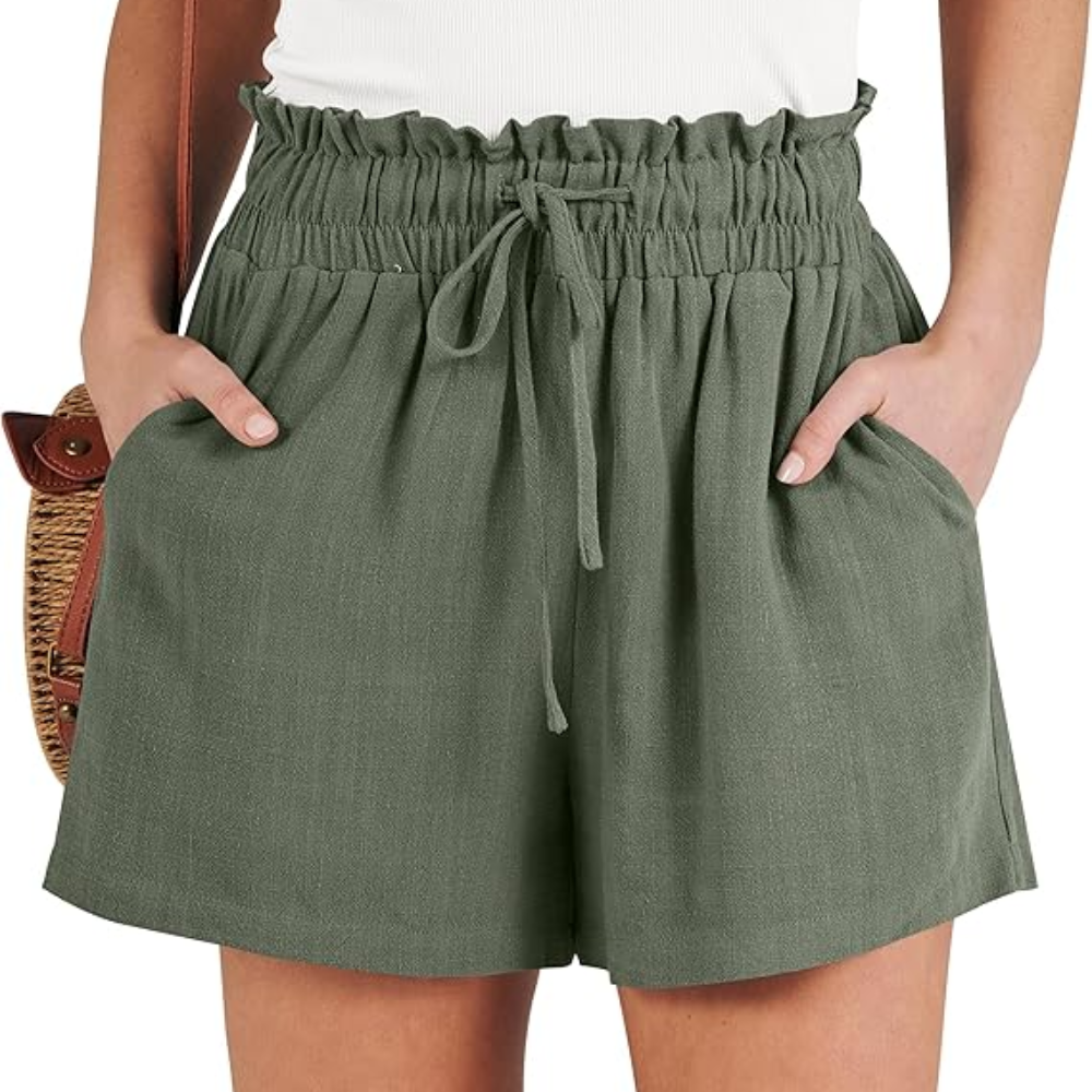 High Waist Wide  Drawstring Linen Shorts For Women