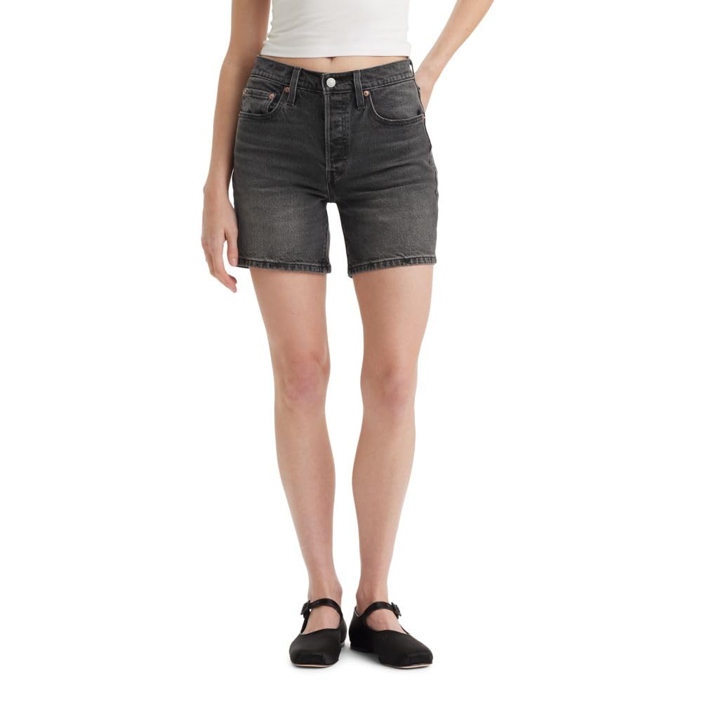 Distressed High Rise Denim Shorts With Pockets