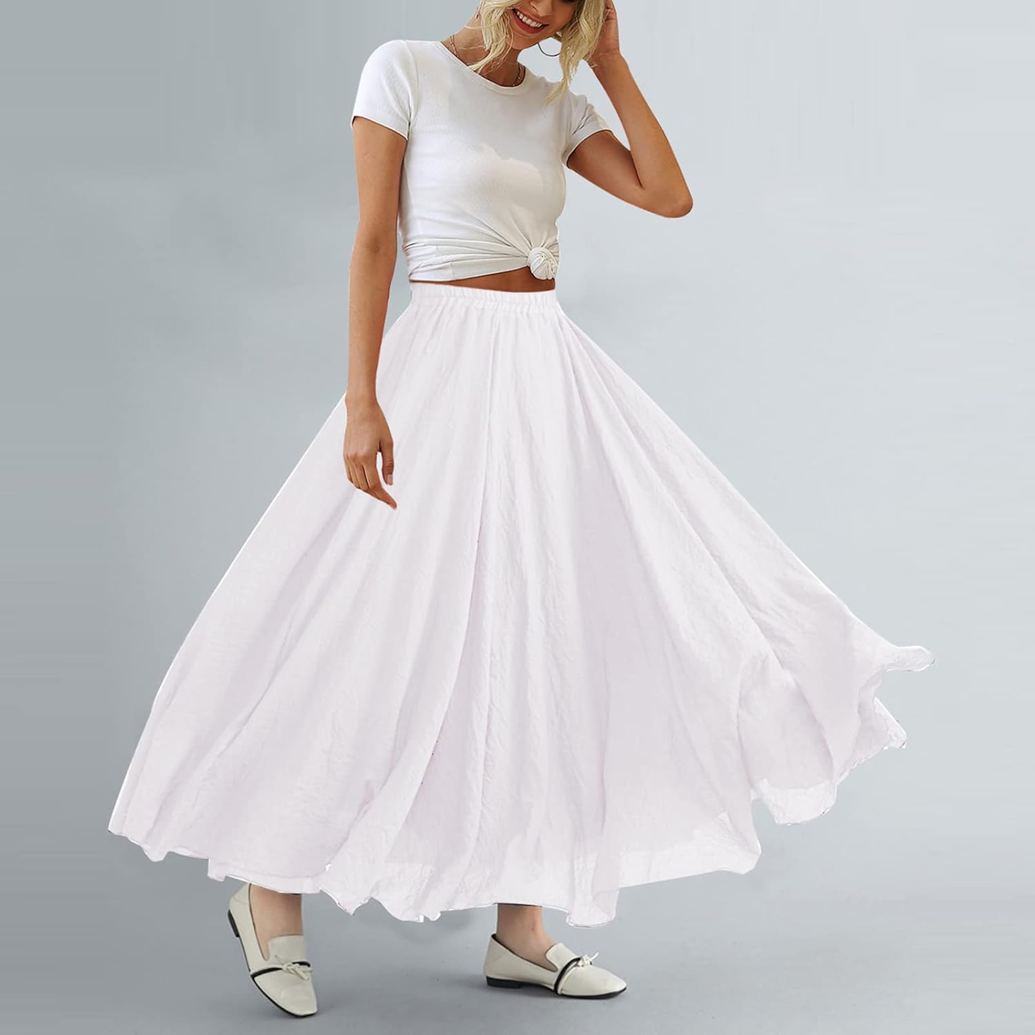 Bohemian Cotton Linen Elastic Maxi Skirt