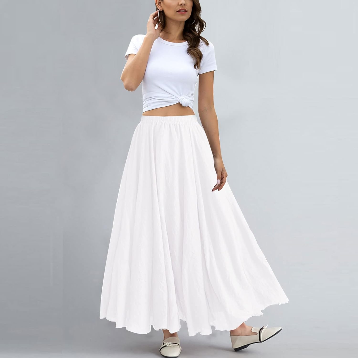 Bohemian Cotton Linen Elastic Maxi Skirt