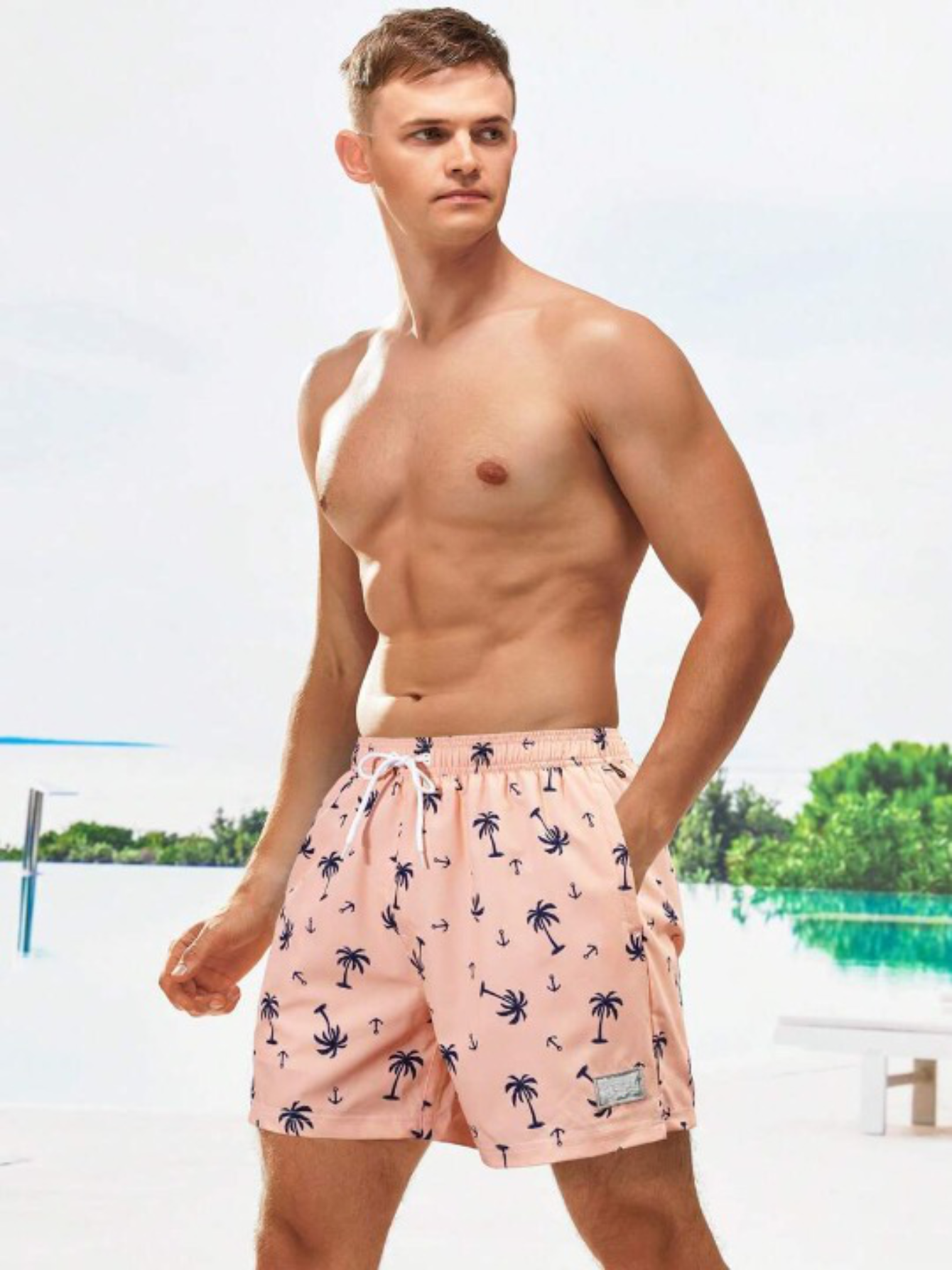 Coconut Tree Print Drawstring Waist 2 In 1 Shorts-Waves And Trunks