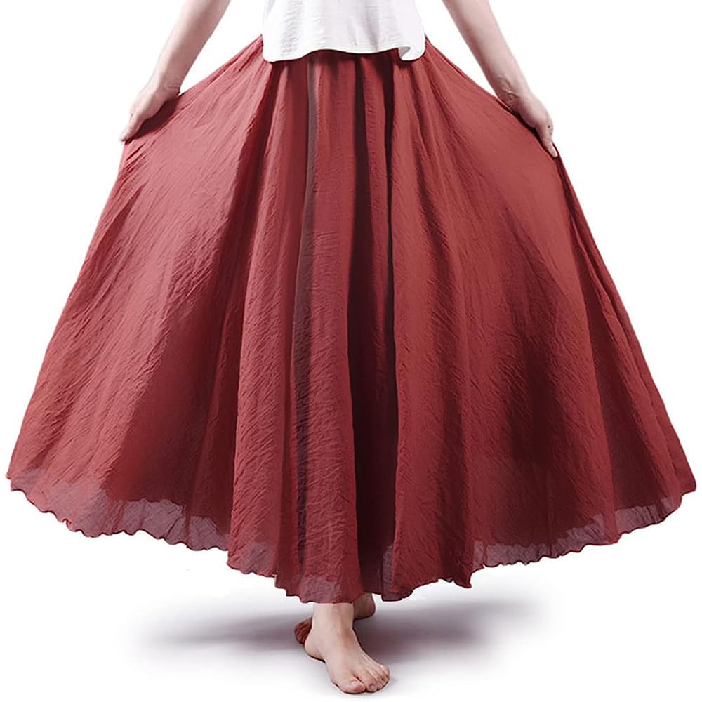 Bohemian Cotton Linen Elastic Maxi Skirt